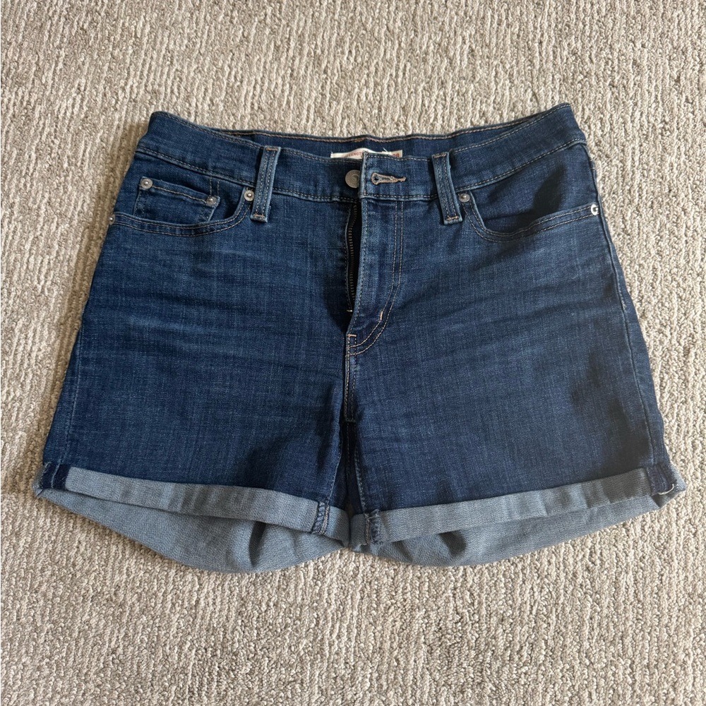Levi’s Blue Denim Shorts Mid Length Stretch Summer Capsule Wardrobe Basic 28